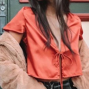 Princess Polly Motel silk tie top in copper